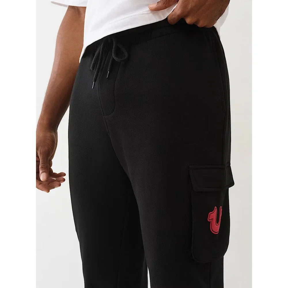 True Religion Mens Outline HS Cargo Jogger Jet Black Red Horseshoe size 3XL NWT